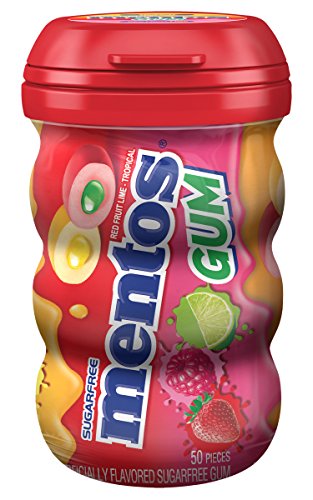 Mentos Sugar-Free Red Fruit Lime Chewing Gum, 50 Piece Bottle