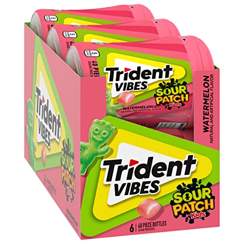 Trident Vibes Kids Watermelon Sugar-Free Gum, 6 Bottles (240 Pieces)